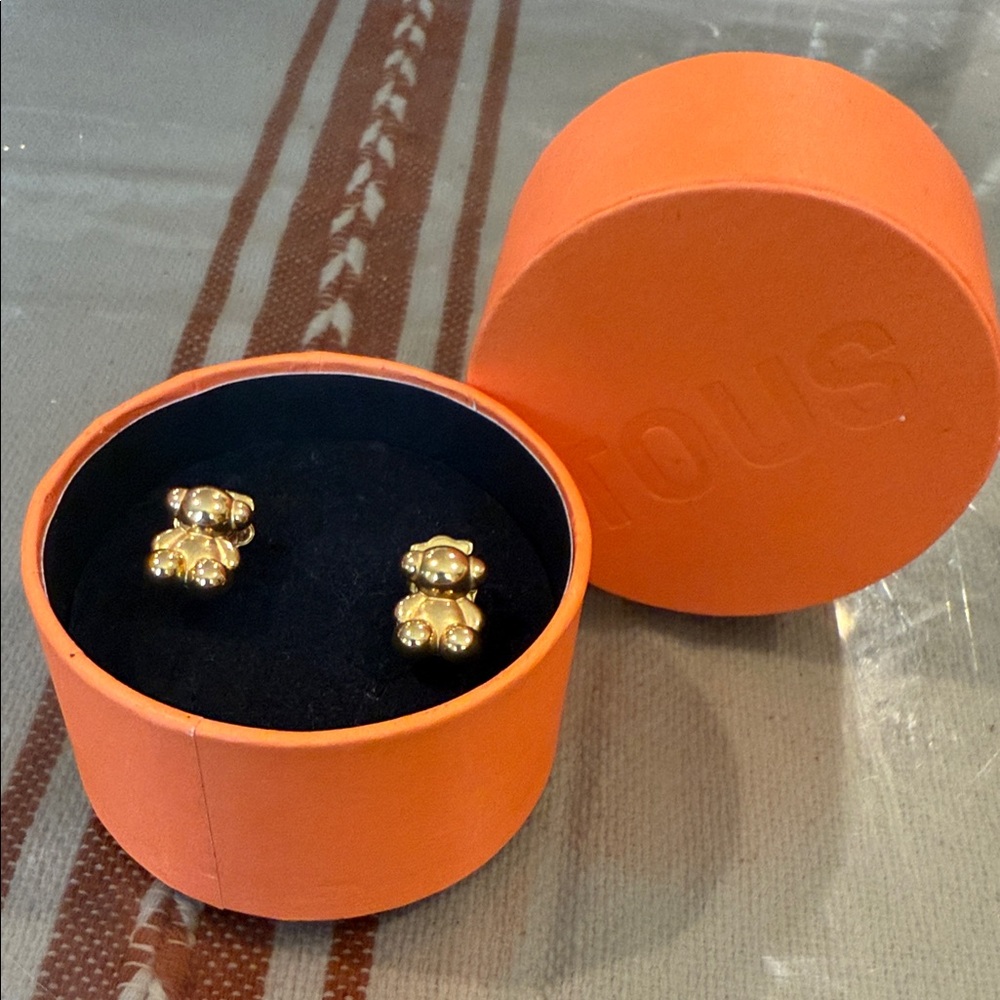 Authentic TOUS BOLD BEAR 10 MM BEAR EARRINGS WITH 18KT GOLD PLATING OVER SILVER